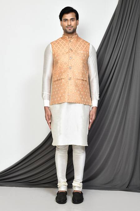 Arihant Rai Sinha_Beige Silk Embroidery Vintage Pattern Bundi _Online_at_Aza_Fashions