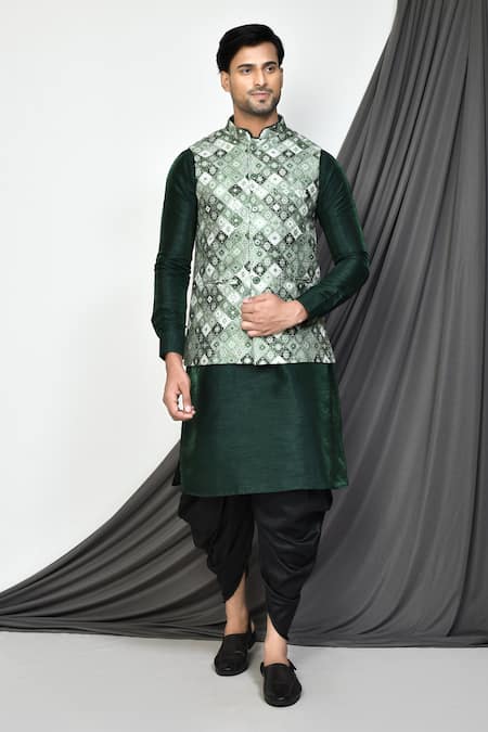 Aryavir Malhotra Geometric Print Bundi & Kurta Set 