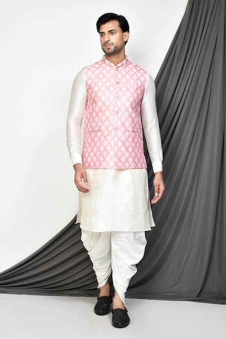 Aryavir Malhotra Floral Print Bundi & Kurta Set 