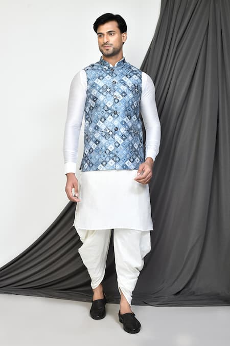 Aryavir Malhotra Tile Print Bundi & Kurta Set 