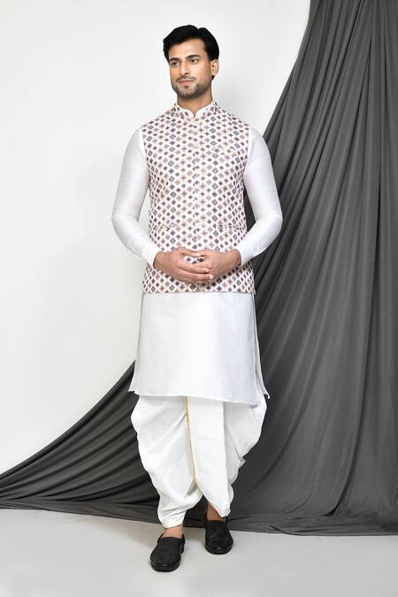 Aryavir Malhotra Diamond Print Bundi & Kurta Set 