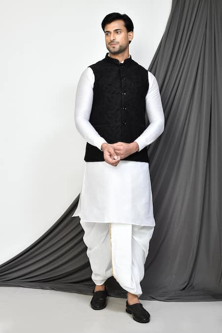 Aryavir Malhotra Leaf Motifs Pattern Nehru Jacket With Kurta Set 