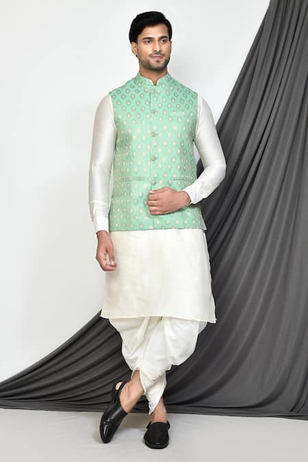 Aryavir Malhotra Kurta Set With Leaf Motifs Pattern Nehru Jacket 