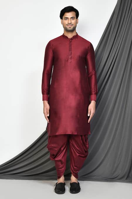 Arihant Rai Sinha_Maroon Velvet, Silk Embroidery Paisley Nehru Jacket And Kurta Set _at_Aza_Fashions