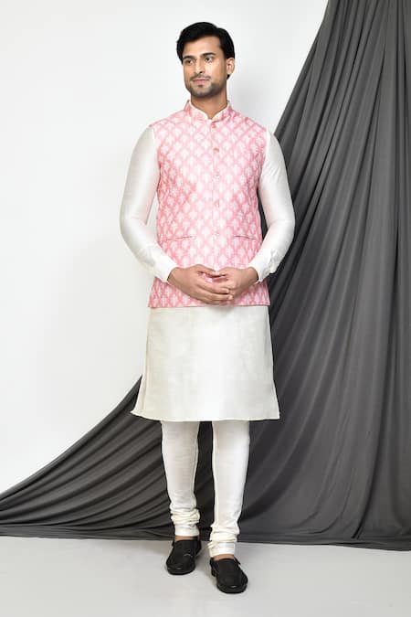 Aryavir Malhotra Floral Print Bundi With Kurta Set 