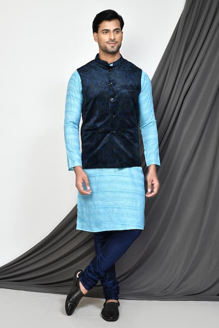 Arihant Rai Sinha Navy Blue Paisley Bundi & Stripe Kurta Set 