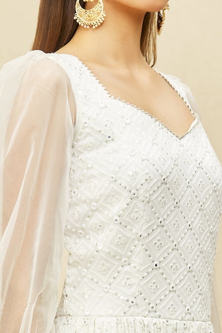 Shop_Samyukta Singhania_Off White Georgette, Organza Sequins Geometric Embroidered Anarkali With Dupatta _Online_at_Aza_Fashions
