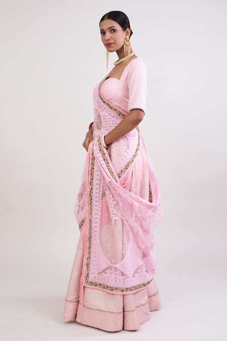 Monika Mathuria Datta Floral Butti Lehenga Set With Embroidered Dupatta 