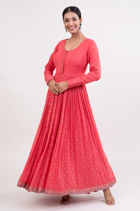 Monika Mathuria Datta Floral Butti Embroidered Anarkali With Churidar 