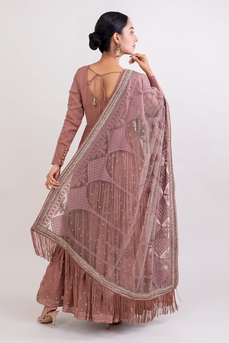 Monika Mathuria Datta Sequin Work Anarkali Set With Tasselled Dupatta 