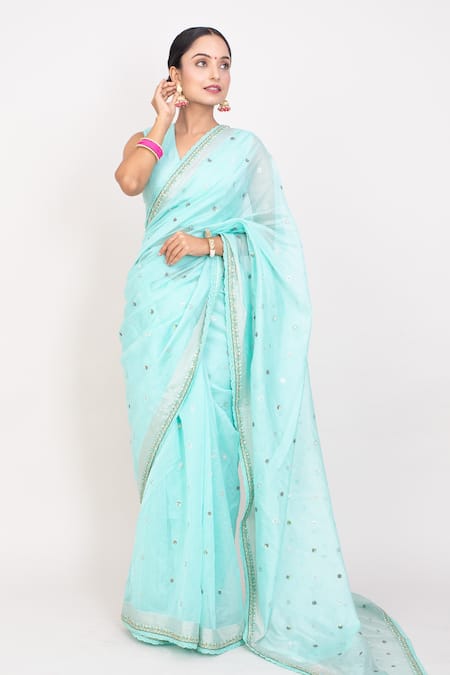 Monika Mathuria Datta Sequin Embroidered Woven Saree With Blouse 