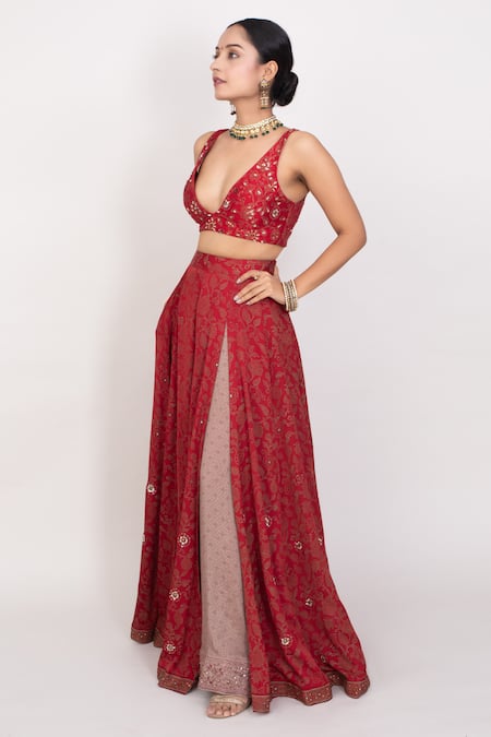 Monika Mathuria Datta Foil Print Overlay Lehenga With Blouse 