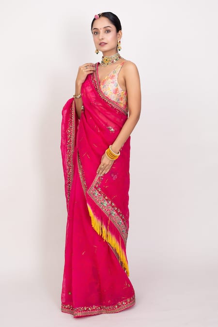 Monika Mathuria Datta Floral Jaal Embroidered Saree With Blouse 