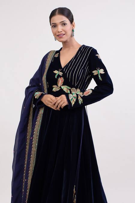 Buy Monika Mathuria Datta Blue Velvet, Lycra, Organza Embroidery, Sequins Floral Anarkali Churidar Set Online at Aza Fashions Buy_Monika Mathuria Datta_Blue Velvet, Lycra, Organza Embroidery, Sequins Floral Anarkali Churidar Set _Online_at_Aza_Fashions