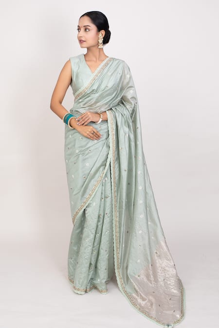 Monika Mathuria Datta Sequin Floral Embroidered Saree With Blouse 