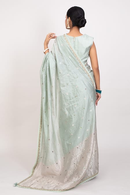 Monika Mathuria Datta Sequin Floral Embroidered Saree With Blouse 