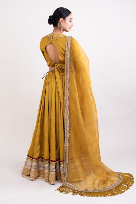 Monika Mathuria Datta Mustard Flared Embroidered Lehenga Set 