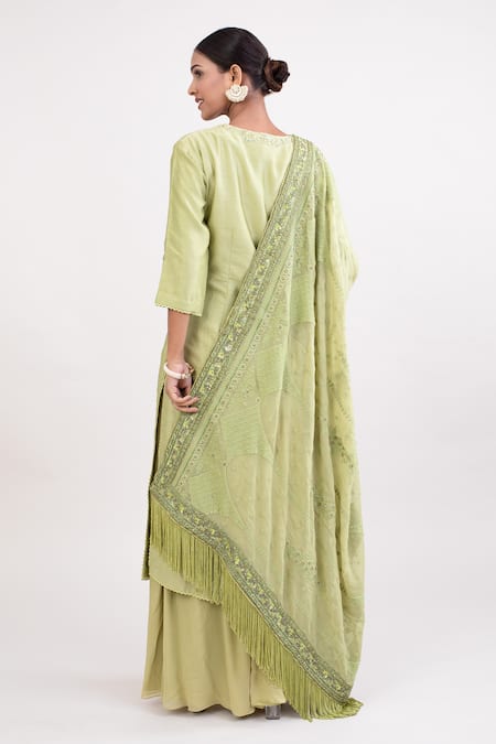 Monika Mathuria Datta Thread Floral Embroidered Kurta Palazzo Set 