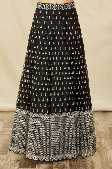 Buy_Khwaab By Sanjana Lakhani_Black Net Mirror Work Lehenga Set_Online_at_Aza_Fashions