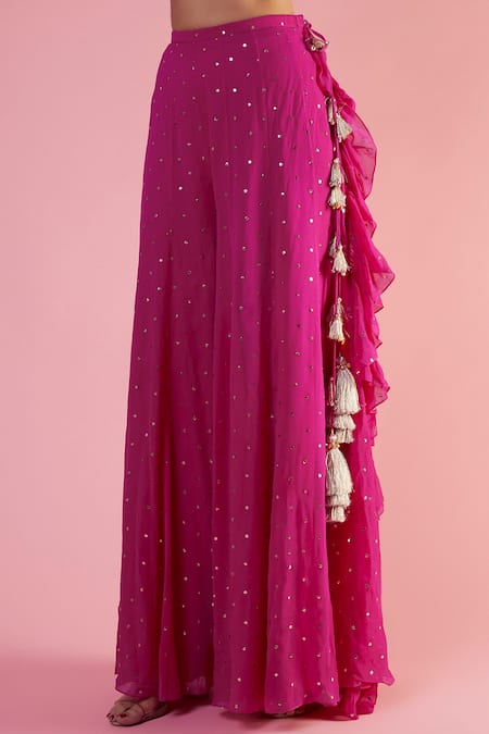 Payal Singhal Pink Georgette Embroidery Sequin Round Neck Bandhani Pattern Choli And Sharara Set Online at Aza Fashions Payal Singhal_Pink Georgette Embroidery Sequin Round Neck Bandhani Pattern Choli And Sharara Set _Online_at_Aza_Fashions