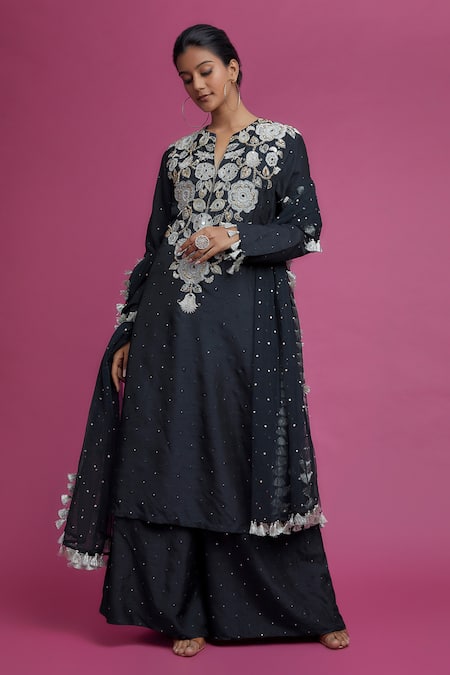 Payal Singhal Floral Applique Embroidered Kurta Palazzo Set 