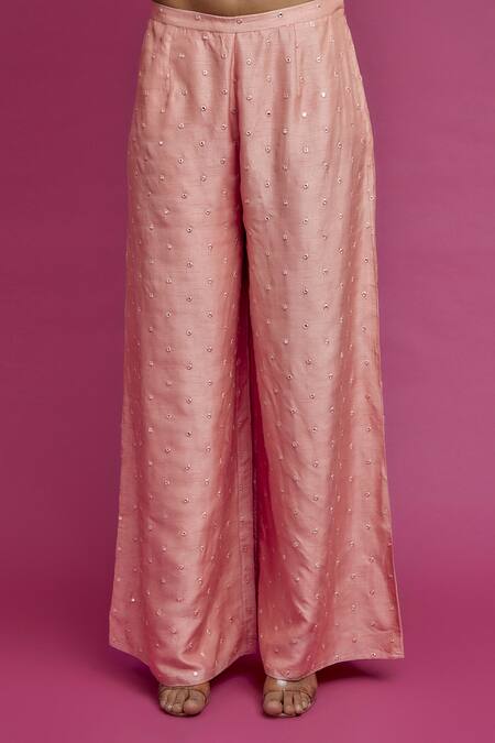 Payal Singhal Pink Silk, Net Beads, Sequins, Fringe, Applique Embroidered Kurta Palazzo Set Online at Aza Fashions Payal Singhal_Pink Silk, Net Beads, Sequins, Fringe, Applique Embroidered Kurta Palazzo Set _Online_at_Aza_Fashions