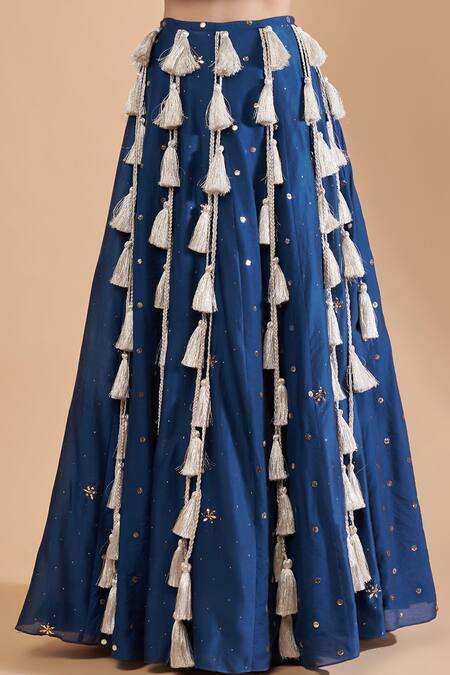 Payal Singhal Blue Net, Georgette, Silk Mirrors, Thread Embroidered Blouse Lehenga Set Online at Aza Fashions Payal Singhal_Blue Net, Georgette, Silk Mirrors, Thread Embroidered Blouse Lehenga Set _Online_at_Aza_Fashions