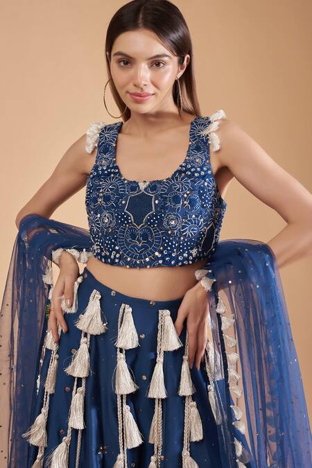 Buy Payal Singhal Blue Net, Georgette, Silk Mirrors, Thread Embroidered Blouse Lehenga Set Online at Aza Fashions Buy_Payal Singhal_Blue Net, Georgette, Silk Mirrors, Thread Embroidered Blouse Lehenga Set _Online_at_Aza_Fashions