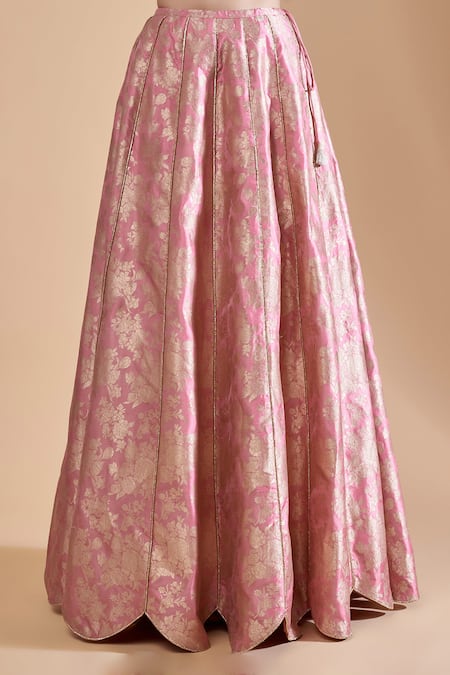 Payal Singhal Pink Net, Brocade, Silk Embroidery, Sequins, Mirrors, Zari Blouse Lehenga Set Online at Aza Fashions Payal Singhal_Pink Net, Brocade, Silk Embroidery, Sequins, Mirrors, Zari Blouse Lehenga Set _Online_at_Aza_Fashions