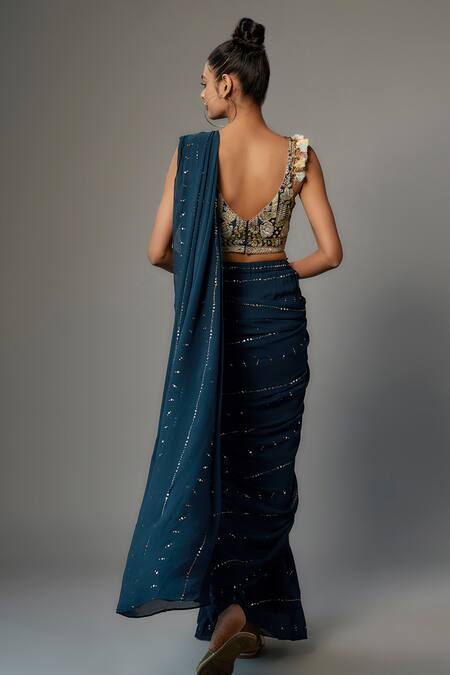 Payal Singhal Embroidered Pre-Stitched Saree & Blouse Set 