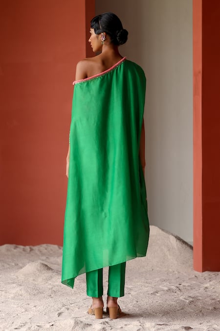 Shikha Mehta Gul Off-Shoulder Embroidered Tunic & Pant Set 