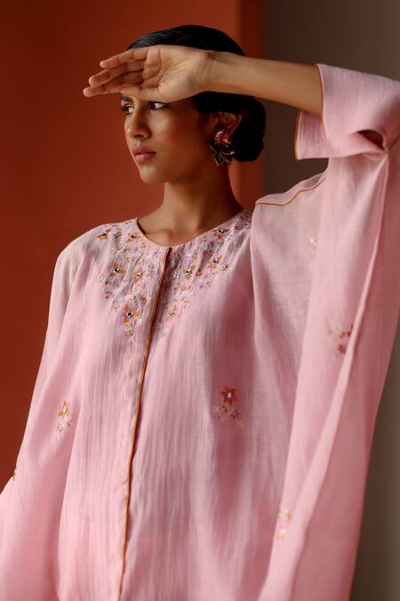 Shop Shikha Mehta Purple Chanderi, Silk, Cotton Mirrors, Nivi Asymmetric Tunic Pant Set Online at Aza Fashions Shop_Shikha Mehta_Purple Chanderi, Silk, Cotton Mirrors, Nivi Asymmetric Tunic Pant Set _Online_at_Aza_Fashions