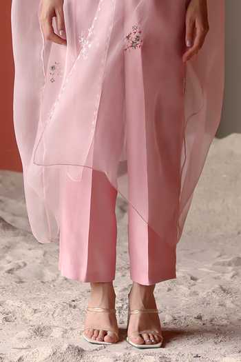 Shikha Mehta_Purple Silk, Chanderi Embroidery, Mirrors Round Ruhani Organza Cape Pant Set _Online_at_Aza_Fashions