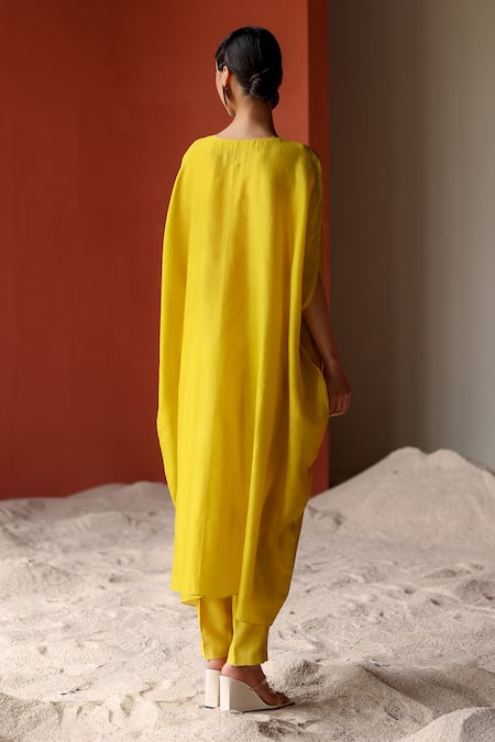 Shop Shikha Mehta Yellow Silk, Chanderi Mirrors Yuvee Blossom Vine Embroidered Kaftan Pant Set at Aza Fashions Shop_Shikha Mehta_Yellow Silk, Chanderi Mirrors Yuvee Blossom Vine Embroidered Kaftan Pant Set _at_Aza_Fashions