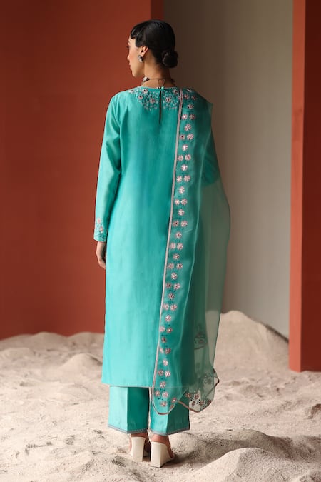 Shikha Mehta Zainab Mirror Gardenia Kurta Pant Set 