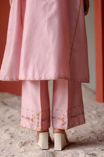 Shikha Mehta_Purple Silk, Chanderi Zavi Floral Mirror Gardenia Kurta With Flared Pant _Online_at_Aza_Fashions