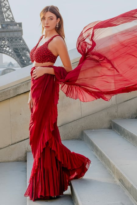 Chhavvi Aggarwal Sharara Saree With Embroidered Blouse 