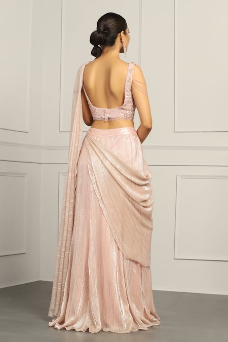 Meenagurnam Crinkled Pre-Draped Saree With Embroidered Blouse 