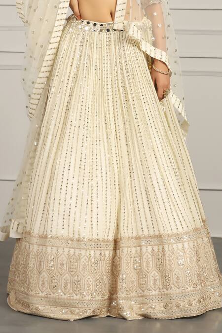 Meenagurnam White Net, Georgette Sequins, Mirrors, And Bead Embroidered Bridal Lehenga Set Online at Aza Fashions Meenagurnam_White Net, Georgette Sequins, Mirrors, And Bead Embroidered Bridal Lehenga Set _Online_at_Aza_Fashions