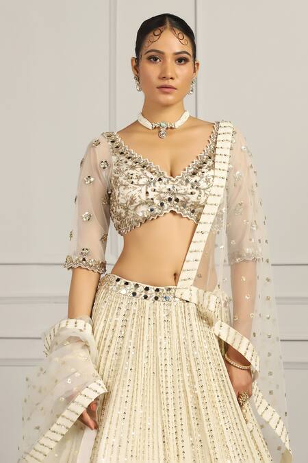 Buy Meenagurnam White Net, Georgette Sequins, Mirrors, And Bead Embroidered Bridal Lehenga Set Online at Aza Fashions Buy_Meenagurnam_White Net, Georgette Sequins, Mirrors, And Bead Embroidered Bridal Lehenga Set _Online_at_Aza_Fashions