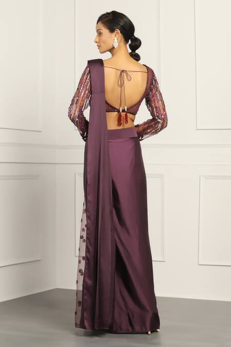 Meenagurnam Pre-Draped Saree With Embellished Blouse 
