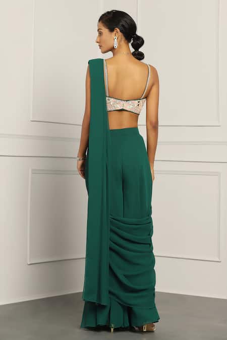 Meenagurnam Draped Sharara Saree With Flower Embroidered Blouse 