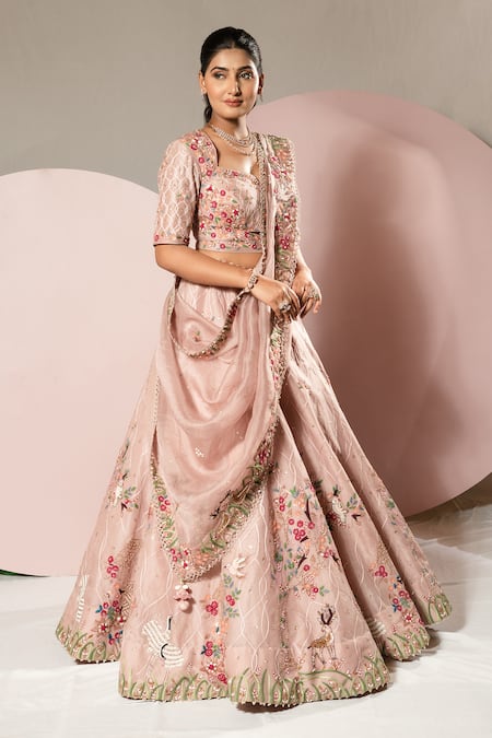 Sonia Bansal Floral Hand Embroidered Bridal Lehenga Set 