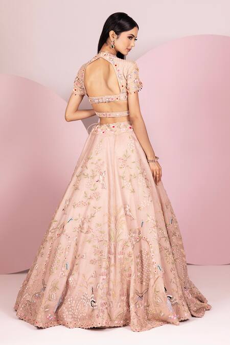 Shop Sonia Bansal Pink Lehenga Organza Embroidery Sequins Sweetheart Neck And Floral Set at Aza Fashions Shop_Sonia Bansal_Pink Lehenga Organza Embroidery Sequins Sweetheart Neck And Floral Set_at_Aza_Fashions