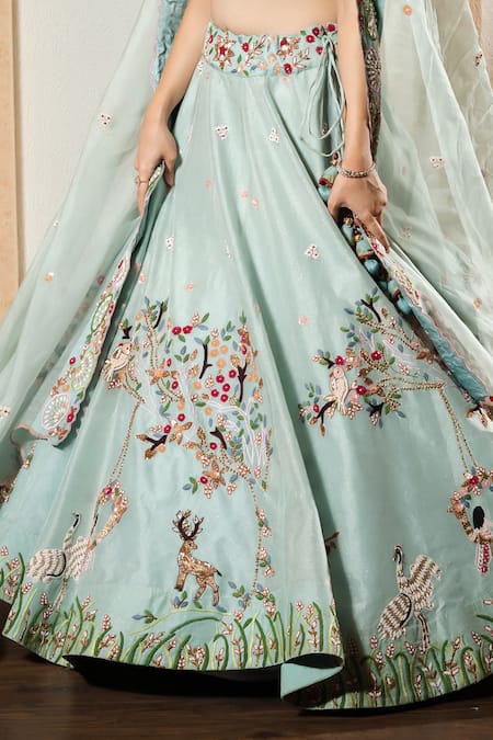 Sonia Bansal Blue Silk, Organza Embroidery, Sequins, Floral Dabka Bridal Lehenga Set Online at Aza Fashions Sonia Bansal_Blue Silk, Organza Embroidery, Sequins, Floral Dabka Bridal Lehenga Set_Online_at_Aza_Fashions