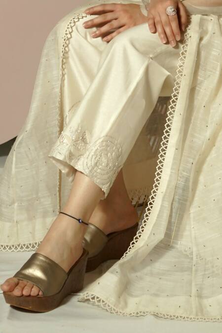 Shop Sonia Bansal White Chanderi, Net Embroidery Floral Resham Anarkali Pant Set Online at Aza Fashions Shop_Sonia Bansal_White Chanderi, Net Embroidery Floral Resham Anarkali Pant Set_Online_at_Aza_Fashions