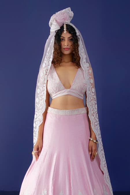 Ridhimaa Gupta Pink Silk Organza, Viscose, Cotton Embroidery Khayal Adda Resham Lehenga Set Online at Aza Fashions Ridhimaa Gupta_Pink Silk Organza, Viscose, Cotton Embroidery Khayal Adda Resham Lehenga Set _Online_at_Aza_Fashions