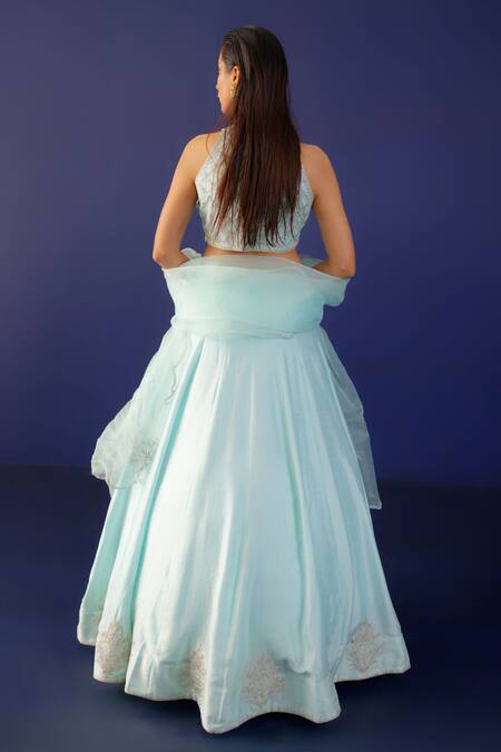 Shop_Ridhimaa Gupta_Green Organza, Viscose, Cotton, Zari, Dua Lehenga And Blouse Set _at_Aza_Fashions