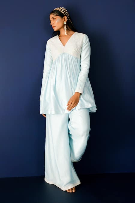 Ridhimaa Gupta Blue Organza, Viscose, Cotton, Sequins, Anjum Yoke Anarkali Pant Set Online at Aza Fashions Ridhimaa Gupta_Blue Organza, Viscose, Cotton, Sequins, Anjum Yoke Anarkali Pant Set _Online_at_Aza_Fashions