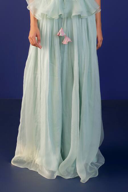 Buy Ridhimaa Gupta Green Silk Organza Embroidery, Sequins V-neck Pistachio Tunic And Sharara Set Online at Aza Fashions Buy_Ridhimaa Gupta_Green Silk Organza Embroidery, Sequins V-neck Pistachio Tunic And Sharara Set _Online_at_Aza_Fashions